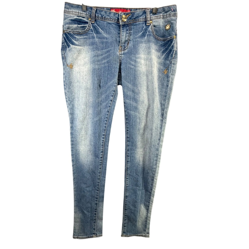 Vintage Apple Bottoms Y2K Jeans Womens 34x34 9/10 Blue Gold Accents Low Rise
